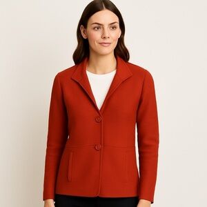 Talbots Womens Burnt Orange Knit Blazer Jacket Cotton Blend Pockets Size M Fall